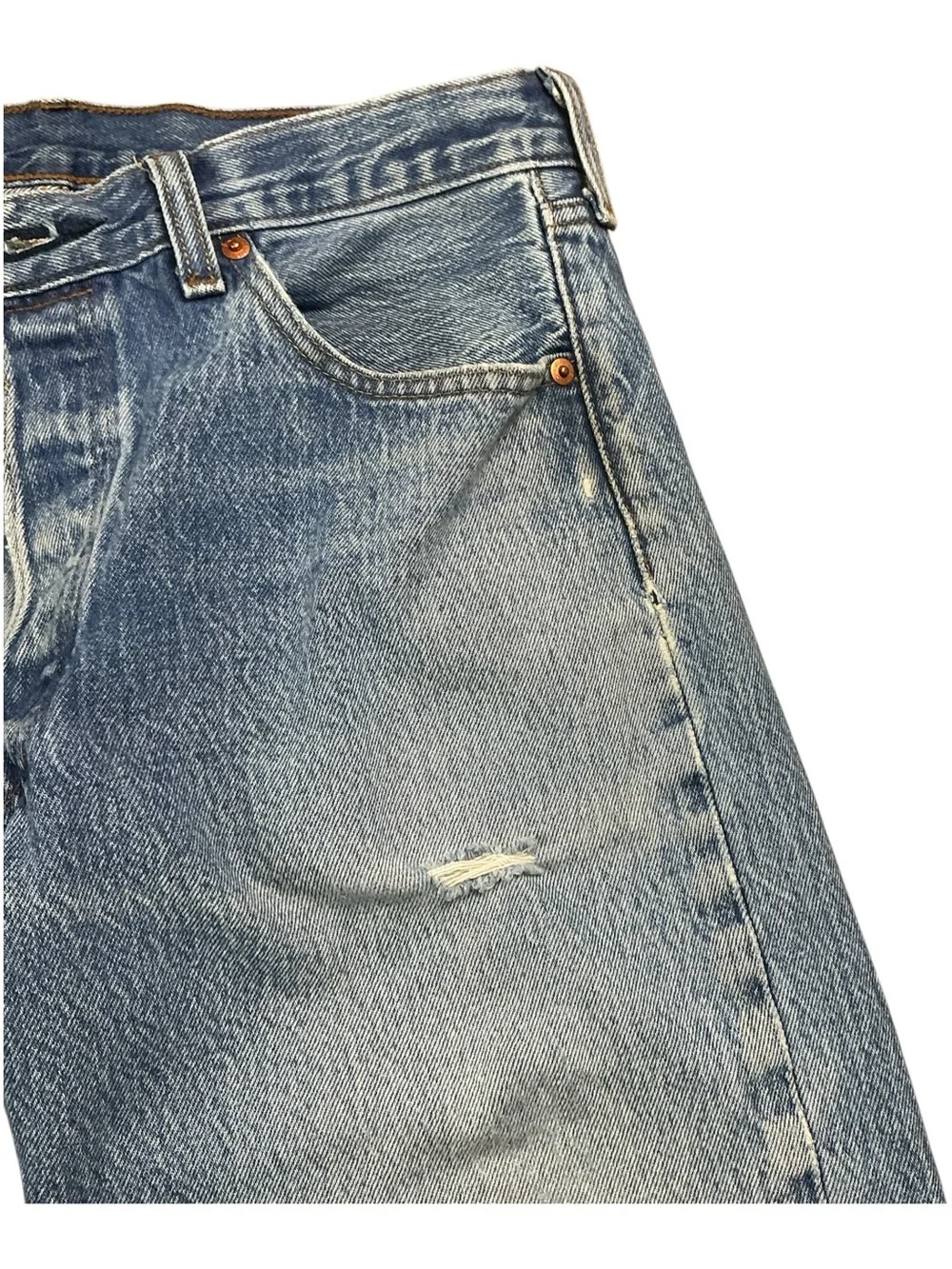 Y2K Levi’s 501 button fly straight leg red tab medium wash jeans 33 x 26